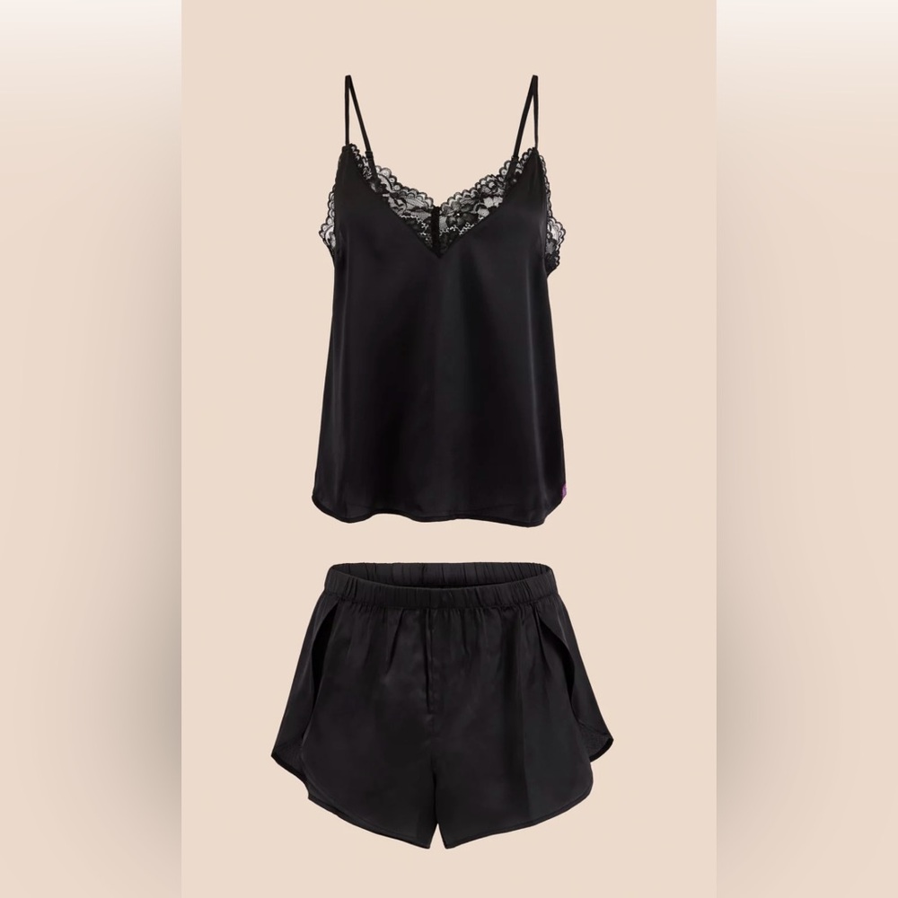 Adore Me Black Satin Lace Pajama Set